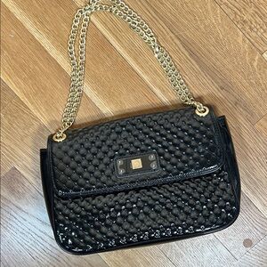 Anne Klein Black Quilted Shoulder Bag with Gold Chain